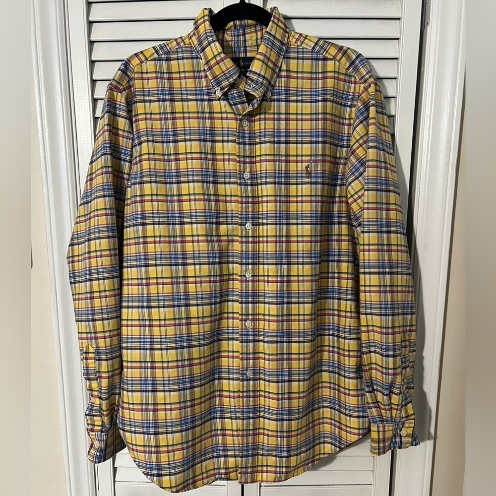 Ralph Lauren Classic Fit Pony Logo Yellow Plaid Buttoned Dress Shirt